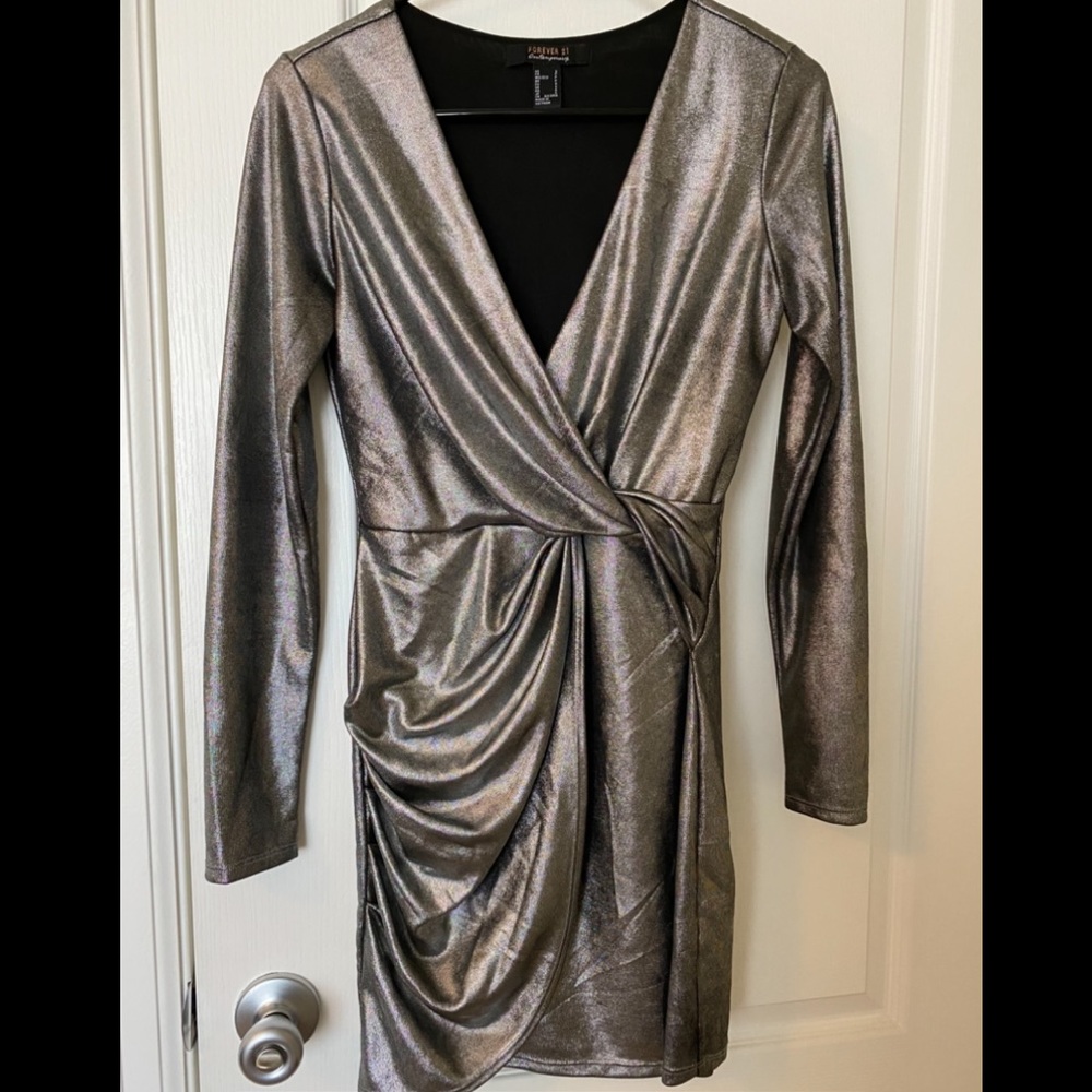 Silver Long sleeve Cocktail Dress